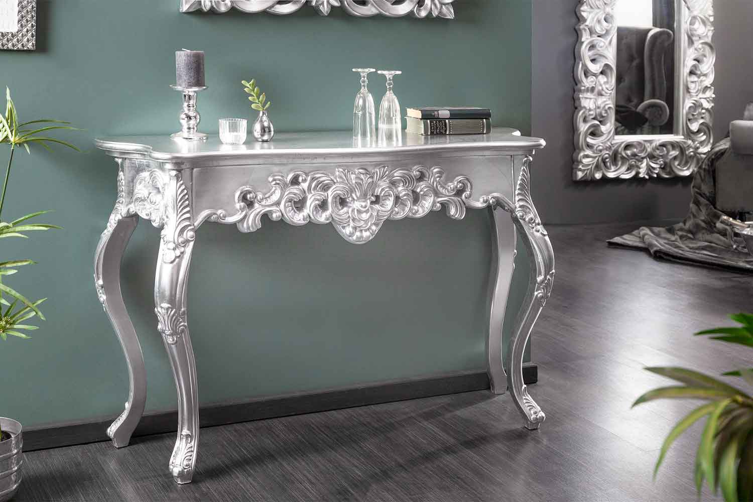 Table console baroque argentée