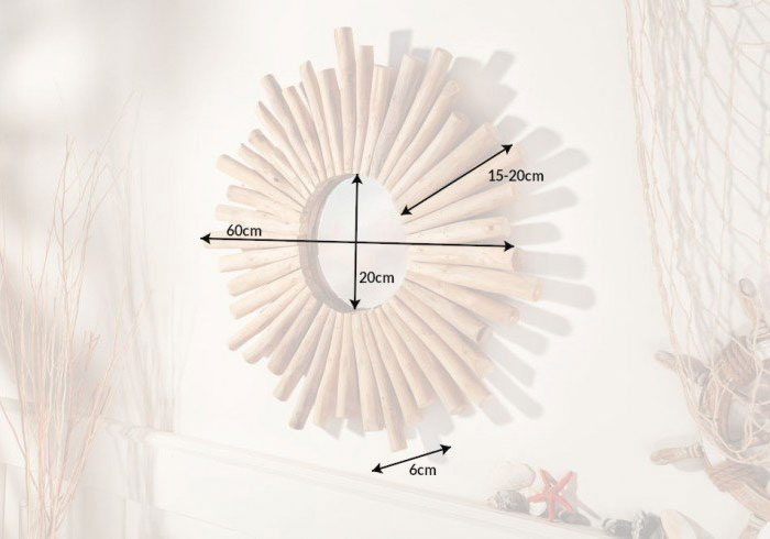 dimensions du miroir rond en bois de teck