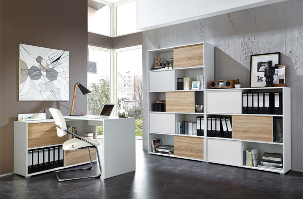 Bureau d'angle avec rangements TEO en blanc