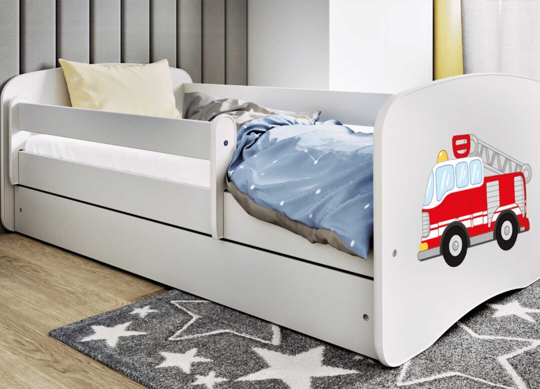 Lit enfant blanc camion de pompier