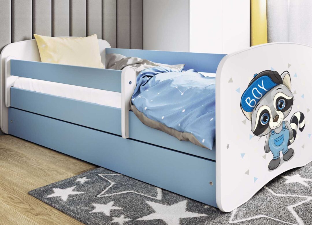 Lit enfant bleu raton laveur