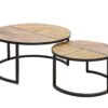 table basse ronde en bois de manguier et osier