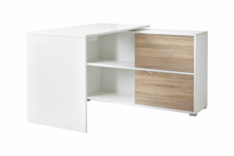 Bureau avec rangement blanc et bois portes réversibles