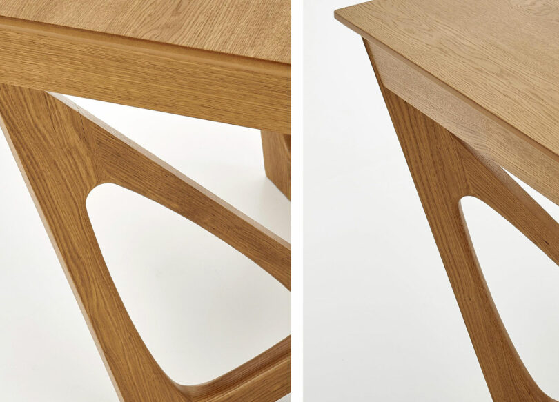 Zoom sur la table de repas en bois chêne miel