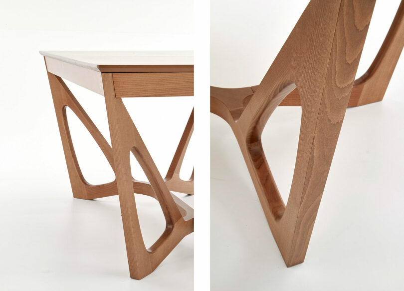 Piétement en bois de hêtre de la table de séjour
