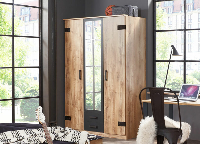 armoire penderie ado garçon  portes miroir et tiroirs