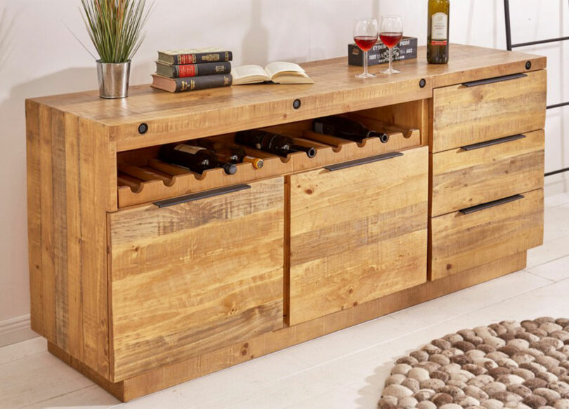 buffet avec range bouteille en bois massif de pin