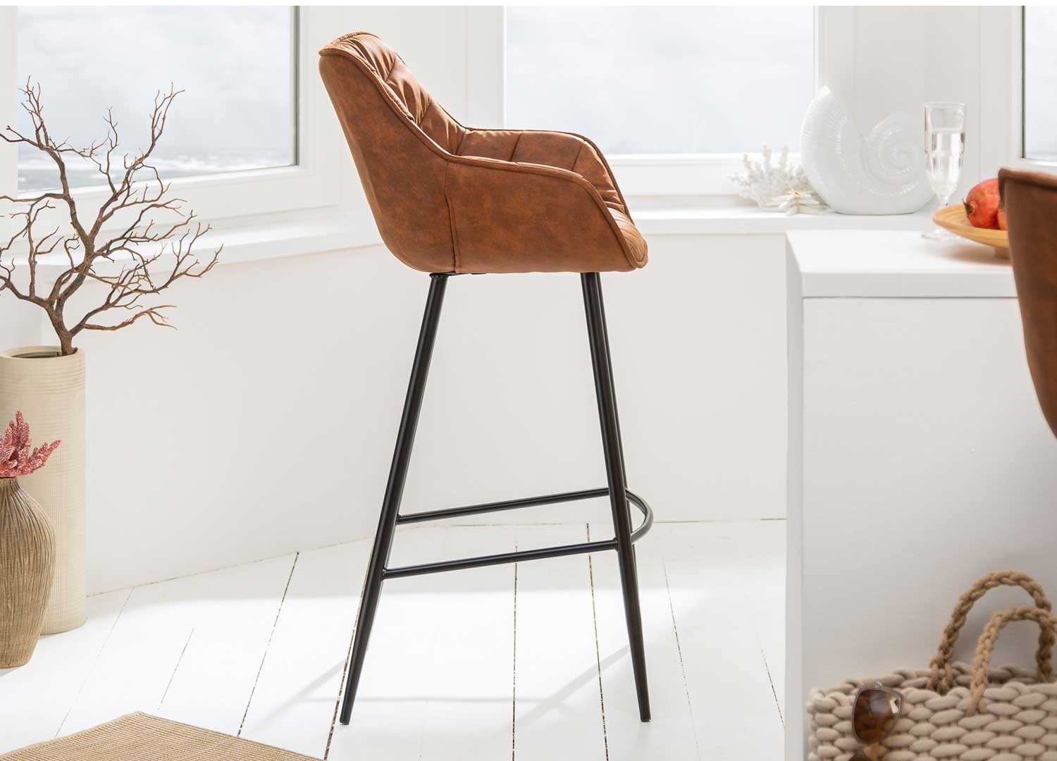 chaise de bar haute moderne en tissu brun vintage
