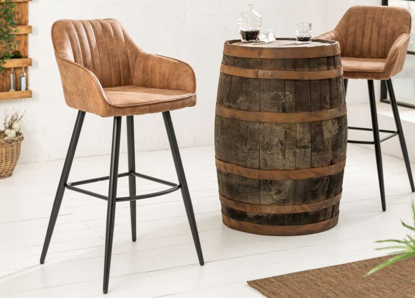 chaise haute de bar marron vintage pieds noir rétro