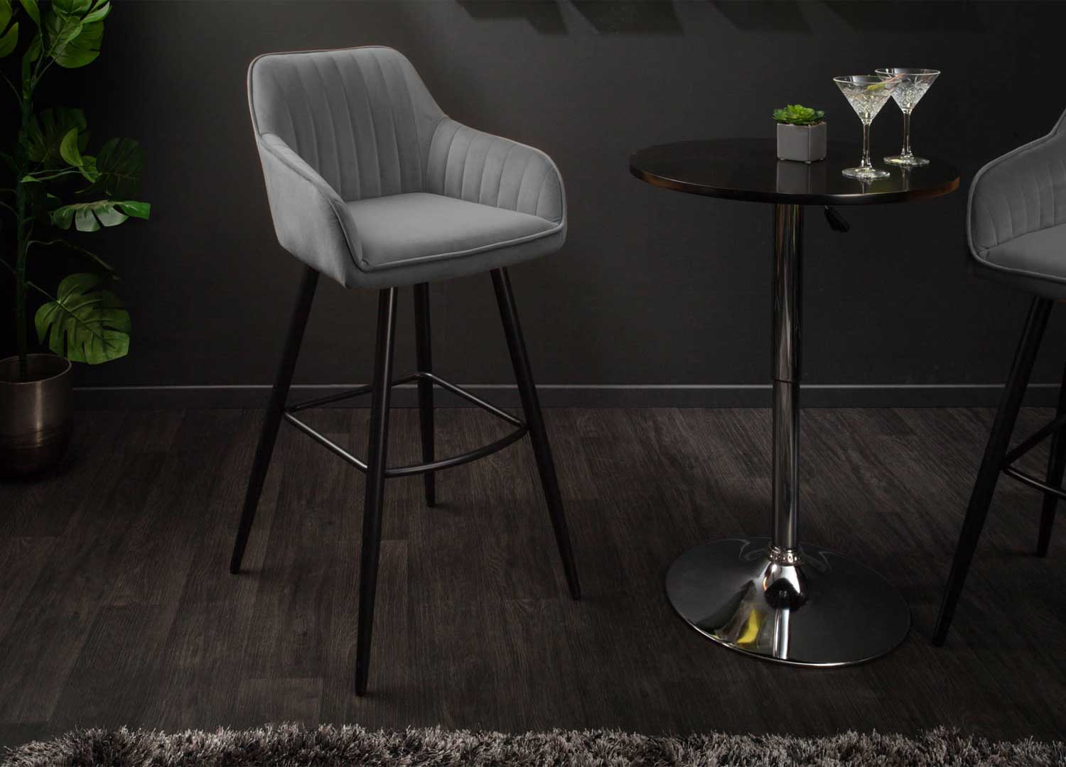 Lot De 8 Chaises Hautes MENGDA En Velours Gris Avec Repose-pieds Et