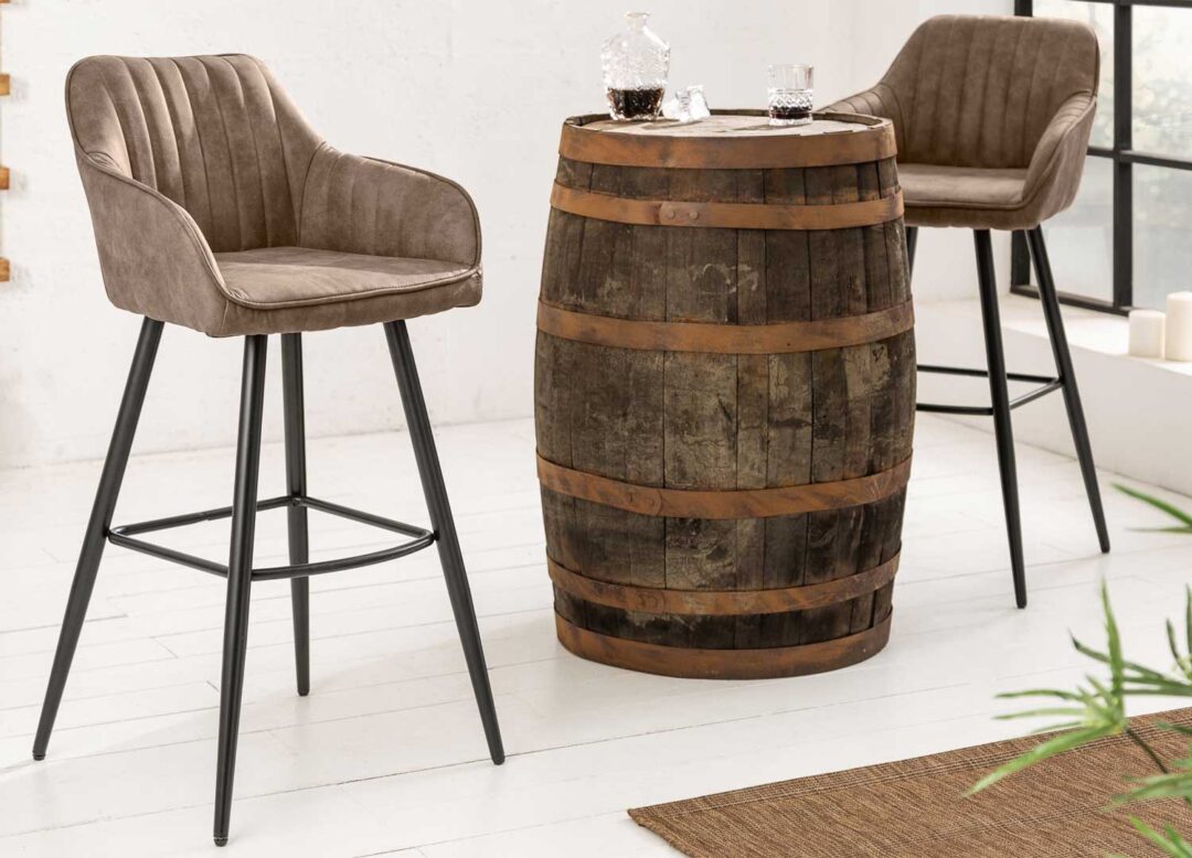 tabouret haut de bar tissu taupe