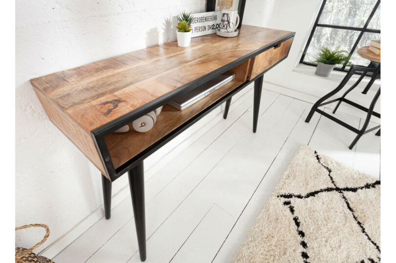 console bois massif et metal noir