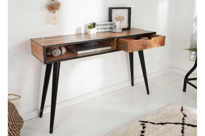 console bois massif et metal noir