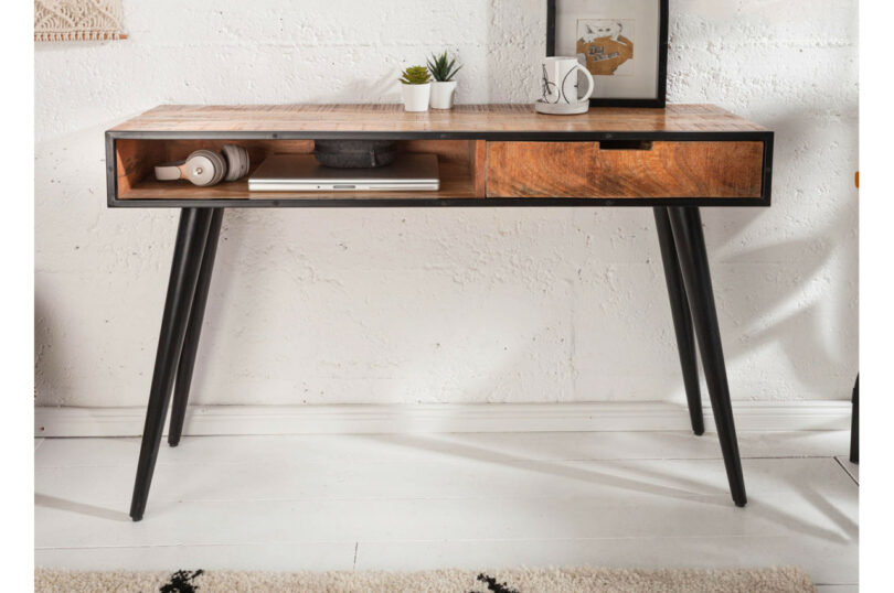 console bois massif et metal noir