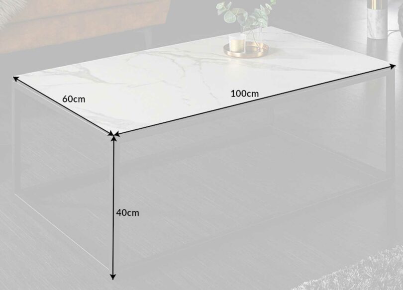 détail des dimensions de la table basse en céramique