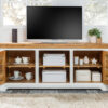 meuble TV shabby chic bois de manguier et blanc