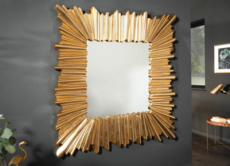 miroir carré cadre design doré