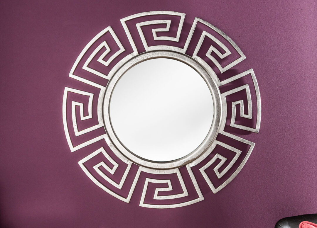 miroir rond mural style Cléopâtre argenté