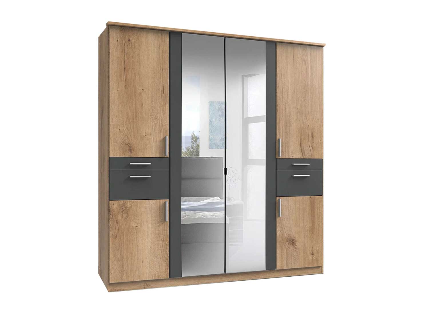 Armoire dressing 6 portes avec 4 tiroirs pour chambre ou entrée