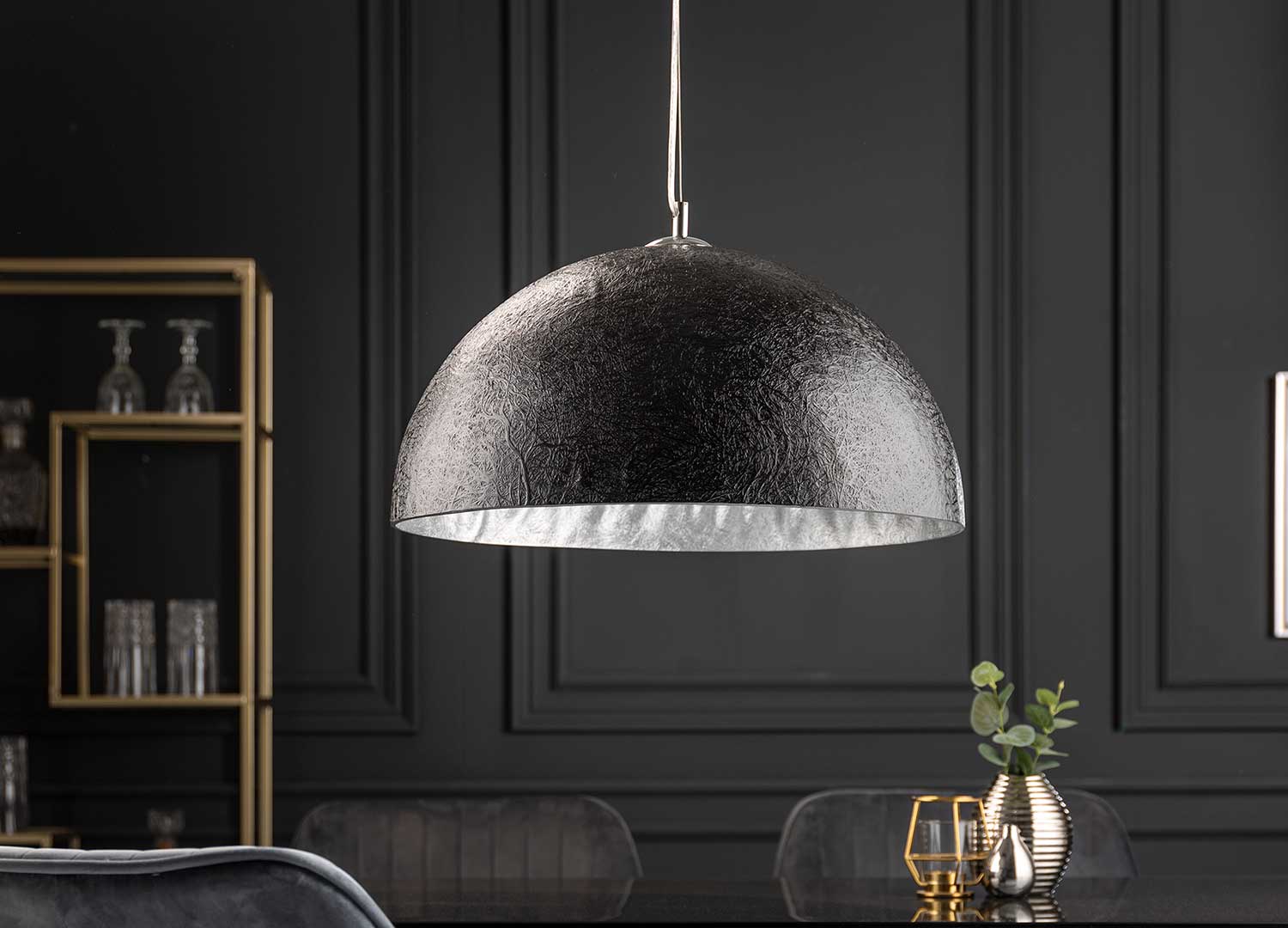 lampe luminaire suspendu design noir et argenté fibré