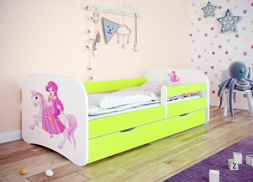 lit fille princesse vert et blanc avec tiroir de lit