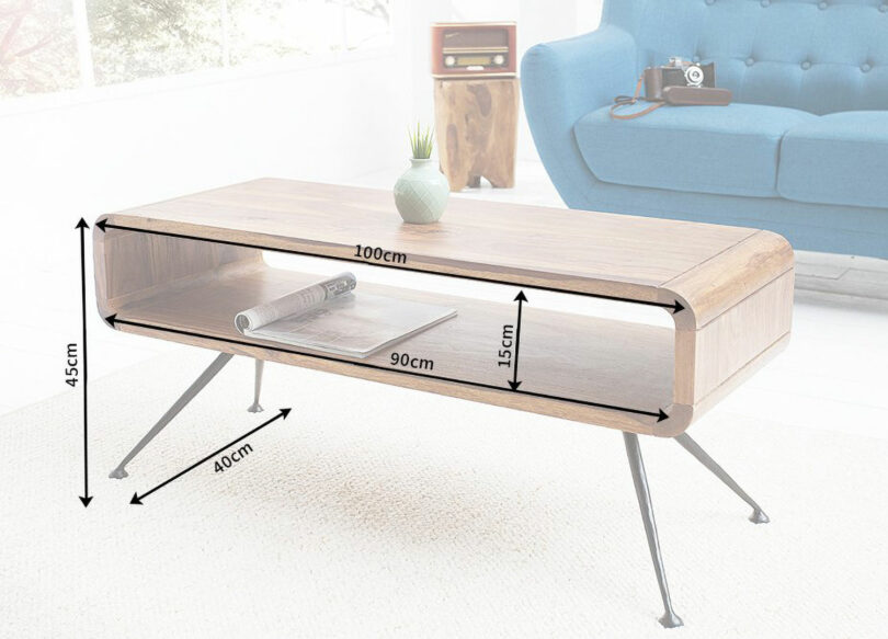 dimensions table basse en bois style rétro