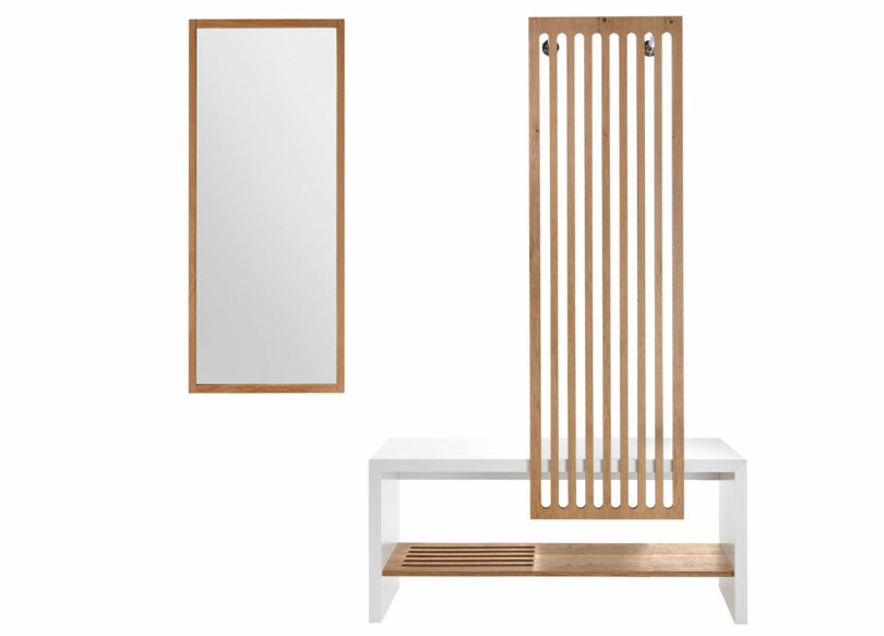 meuble d'entrée blanc et bois