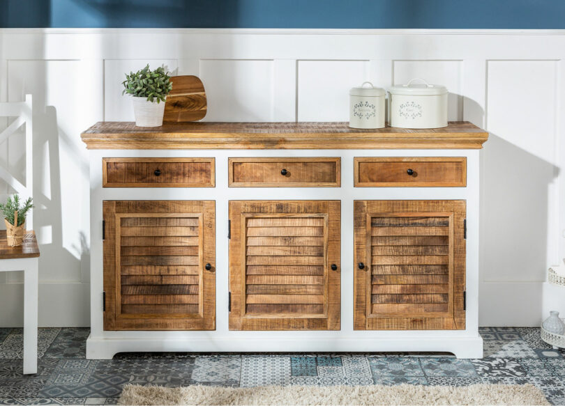 meuble buffet shabby chic bois de manguier et blanc