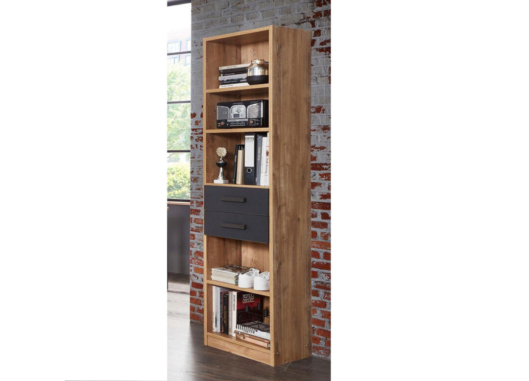 meuble étagère haute en bois et gris