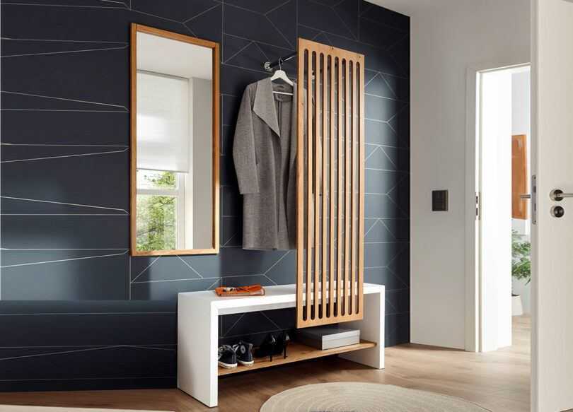 meuble d'entrée moderne blanc et bois