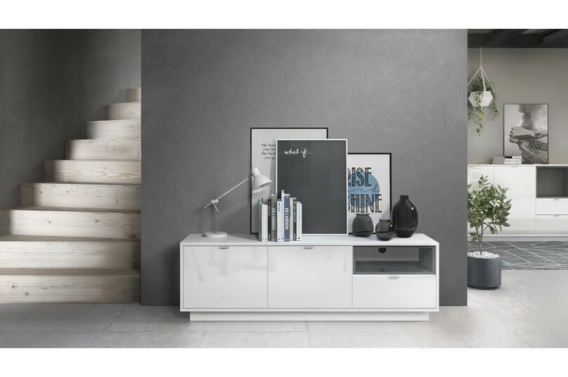 meuble tv blanc brillant gris