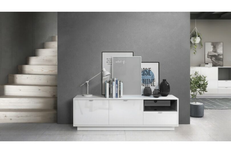 meuble tv blanc brillant noir