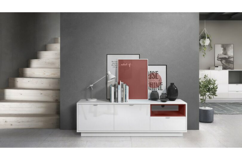 meuble tv blanc brillant rouge
