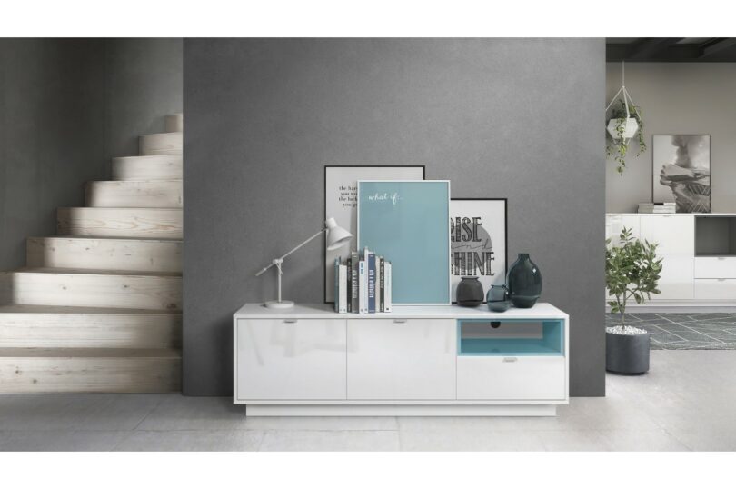 meuble tv blanc brillant turquoise