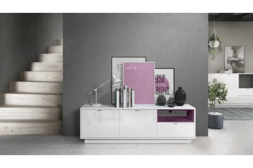 meuble tv blanc brillant violet