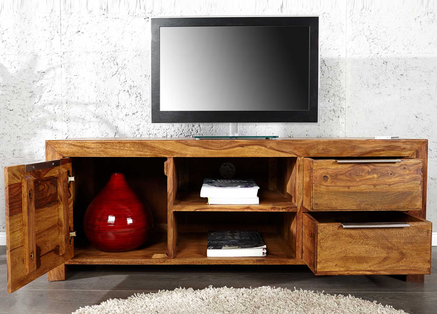 meuble télé ouvert en bois massif