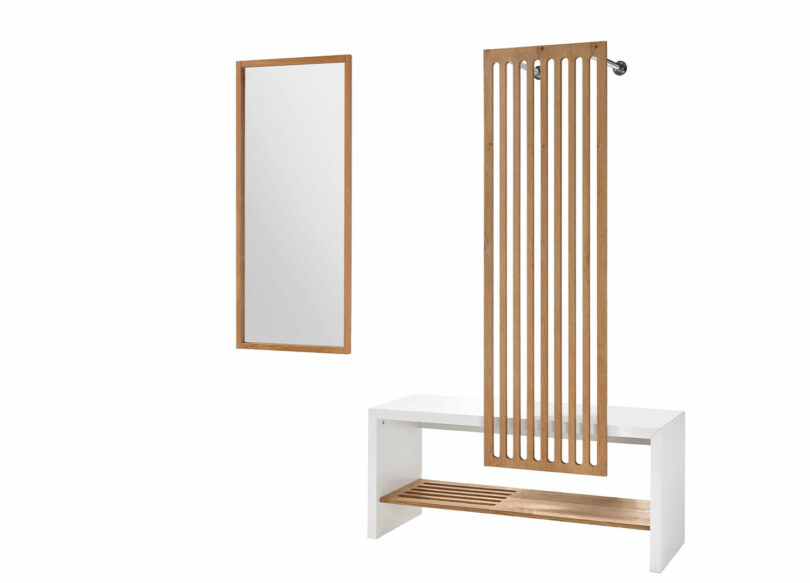 meuble vestiaire range chaussures blanc et bois