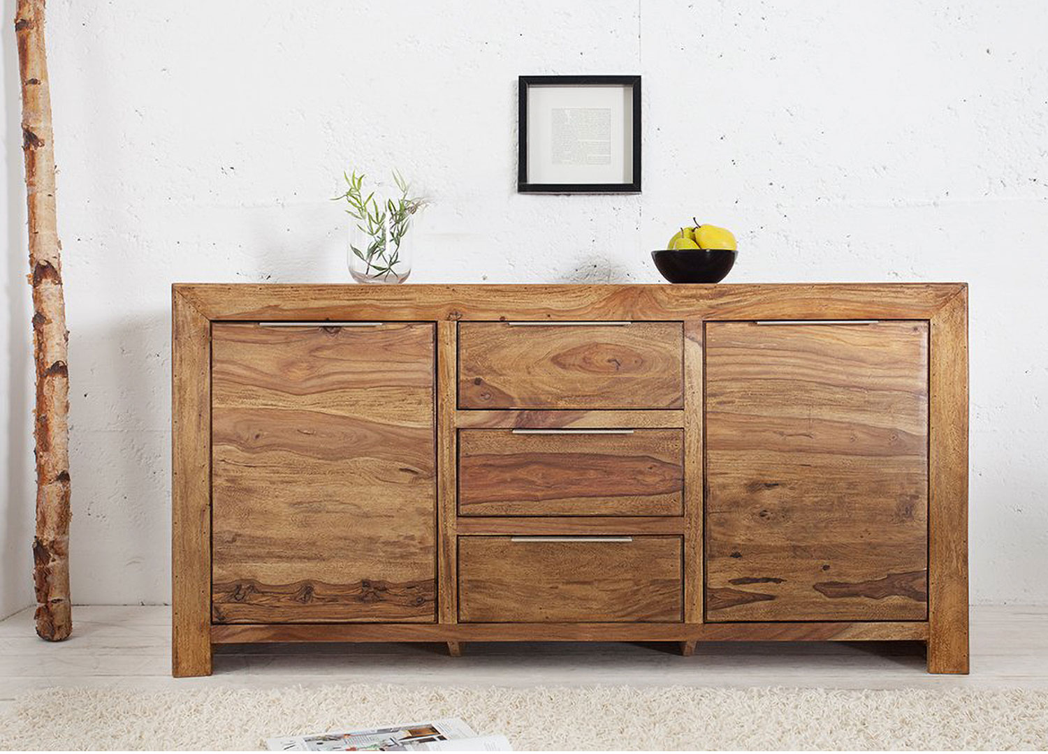 Meuble buffet cossu 135 cm en bois massif de sesham verni