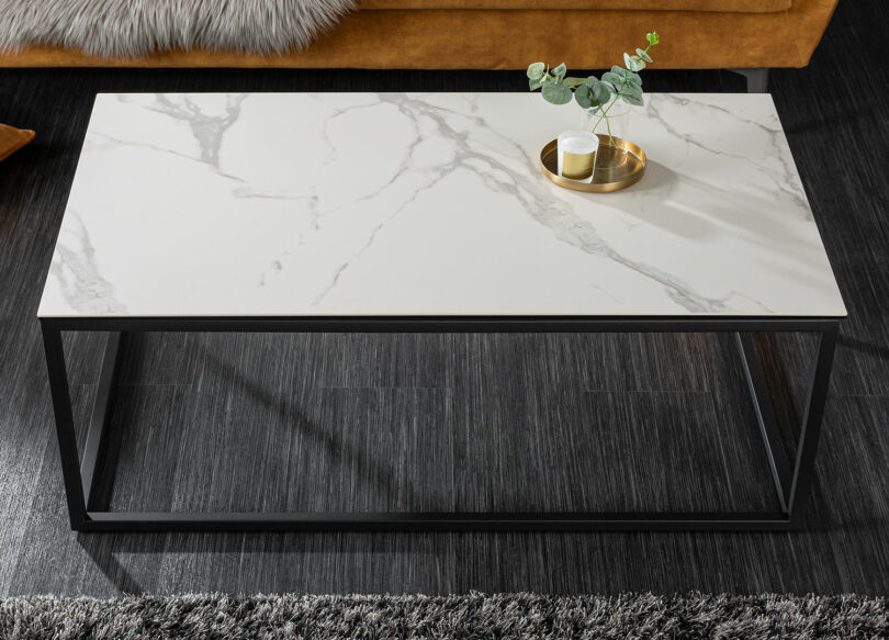table basse rectangulaire design effet marbre