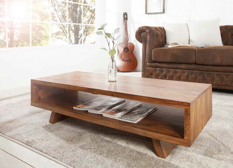 table basse de salon moderne en bois massif de sesham