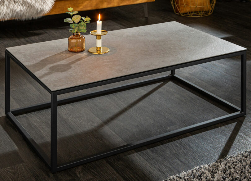 table basse rectangulaire finition gris béton