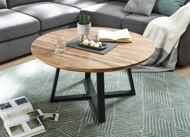 table basse ronde moderne bois et métal
