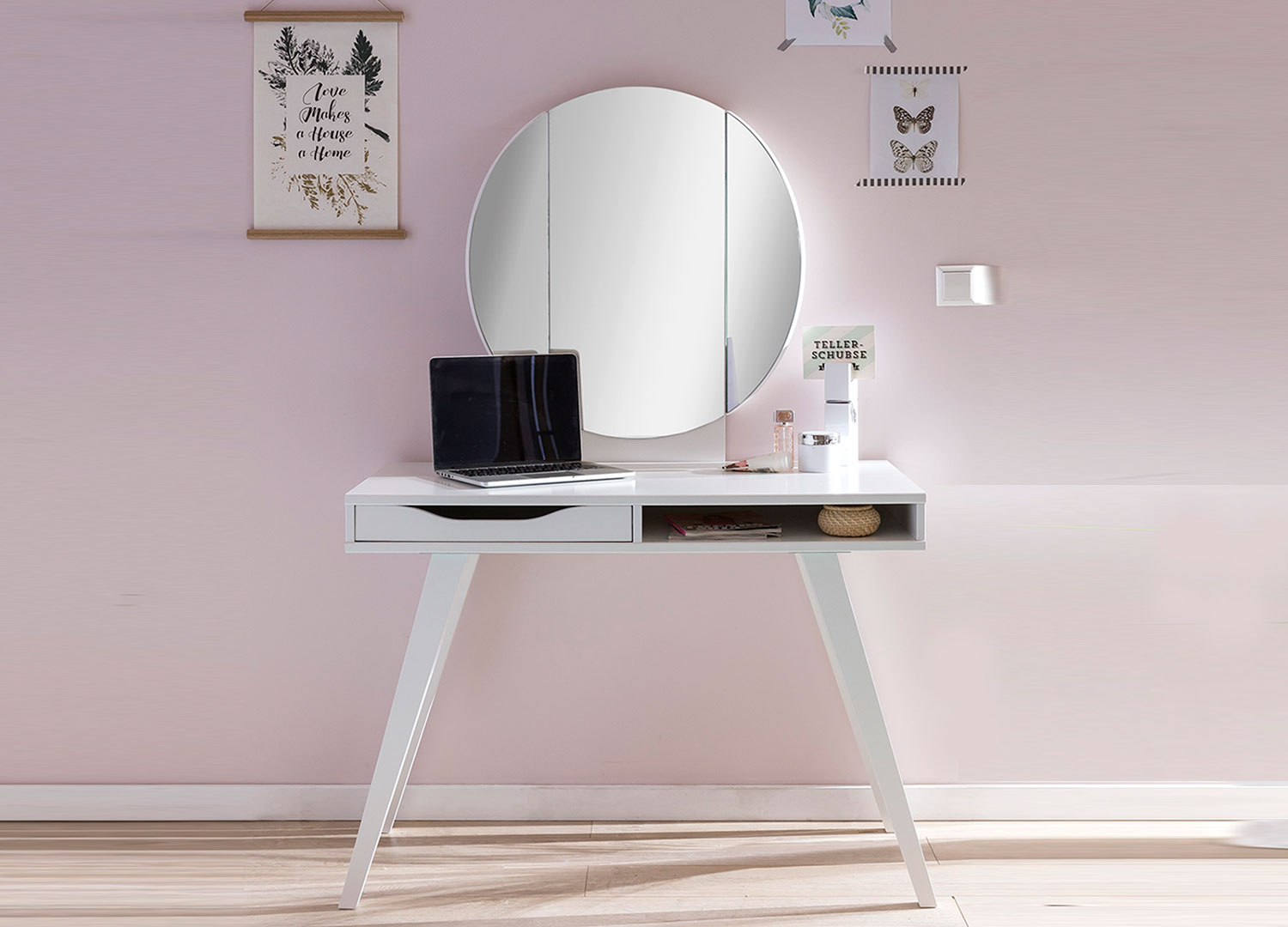 Console coiffeuse avec miroir blanche style scandinave