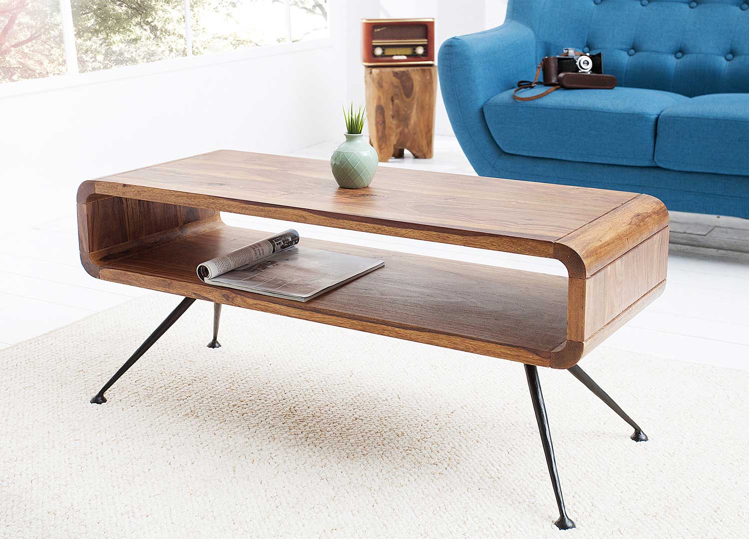 table basse avec compartiment en bois massif