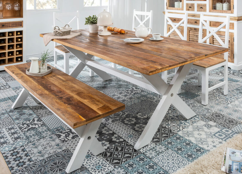 table de repas bois massif de manguier shabby chic
