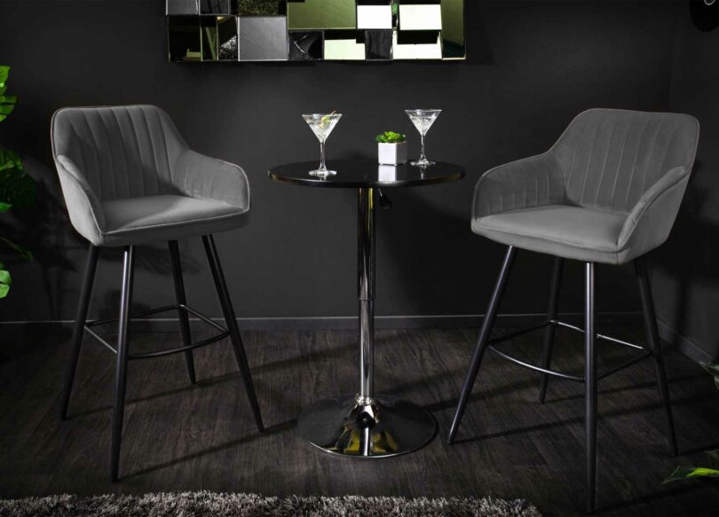 tabouret de bar haut style rétro en velours gris