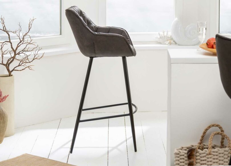 tabouret de bar haut tissu gris rétro