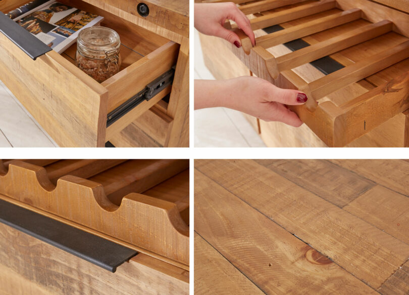 zoom sur les détails du buffet moderne en bois