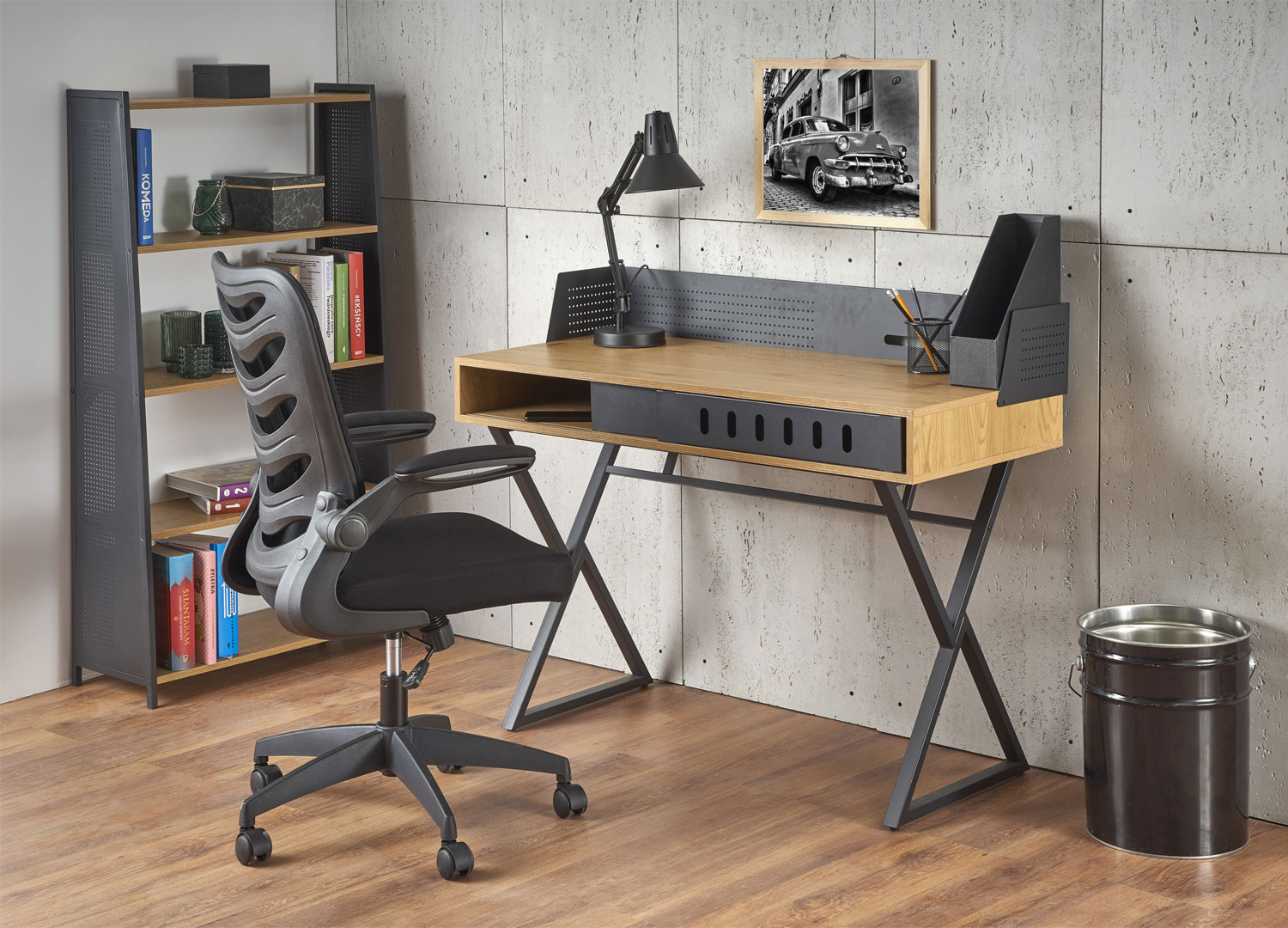 Meuble bureau au style industriel pas cher décor bois avec rangement