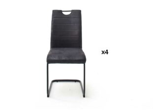 Chaise de séjour en tissu gris et pied en métal noir laqué mat